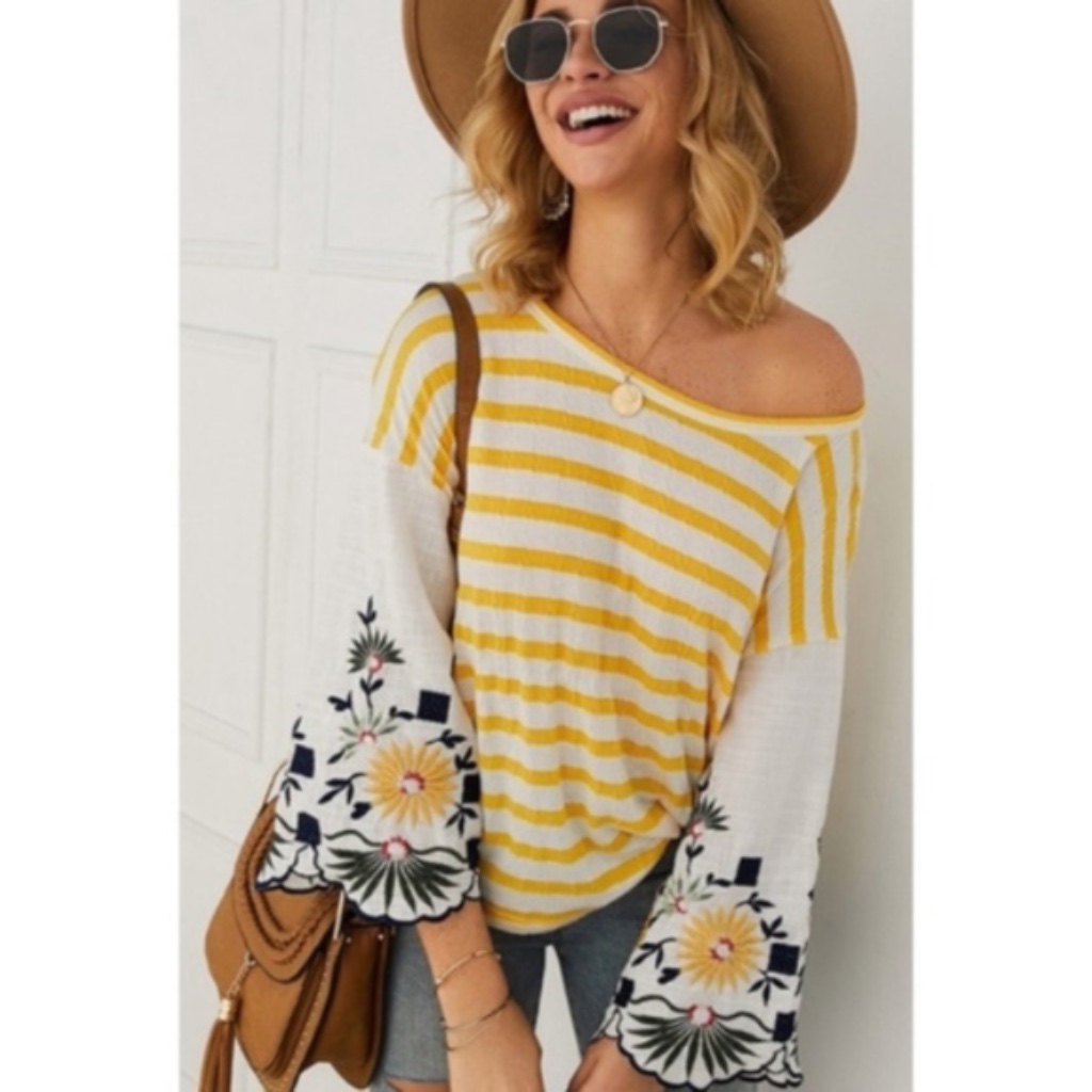 Jerri Stripes Floral Sleeve Top